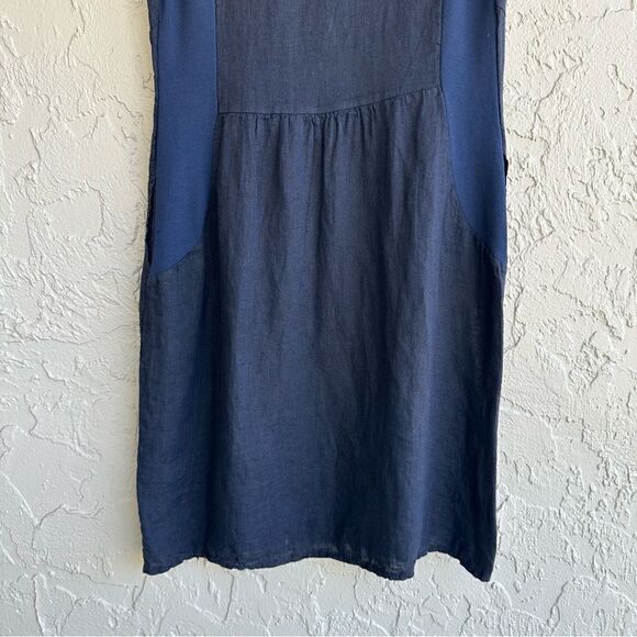 MADE IN ITALY Linen Lagenlook Sleeveless Dress Size Small Pockets Relaxed Loose - Picture 6 of 8